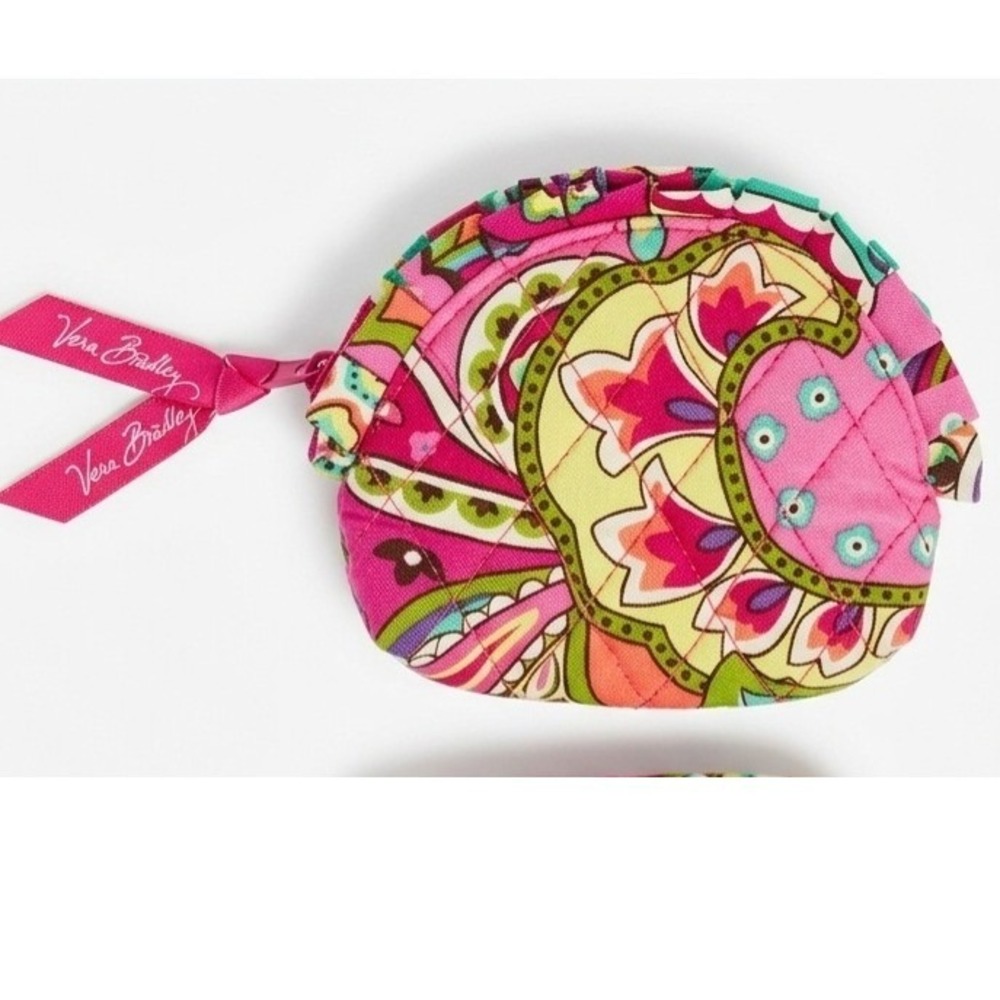 Vera Bradley English Rose Ruffle Coin Purse Pink Floral Paisley Quilted Cotton